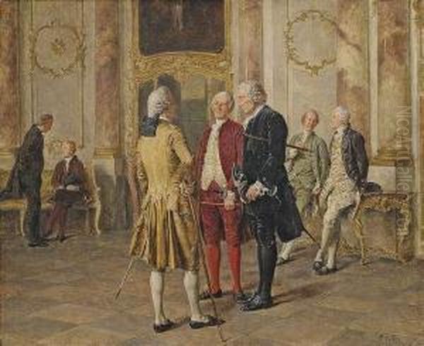 Rococo Gentlemen Waitingand Talking In An Antechamber. Oil Painting by Carl Seiler