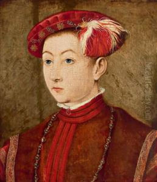 Ritratto Di Giovane Con Copricapo Rosso Orlato Di Perle Oil Painting by Jakob Seisenegger