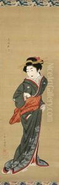 Standing Geisha Oil Painting by Gion Seitoku