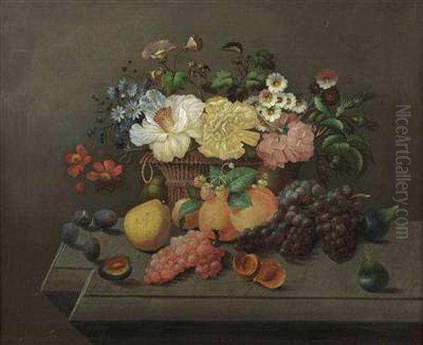 Stillleben Mit Fruchten Und Blumen Oil Painting by Georg Seitz