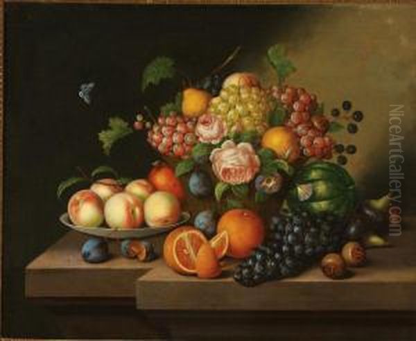 Fruit Still Life With Butterfly Oil Painting by Georg Seitz