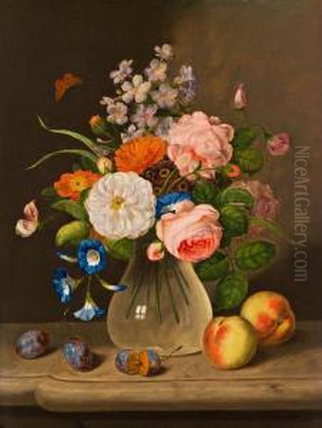 Blumenstillleben Mit Fruchten Oil Painting by Georg Seitz