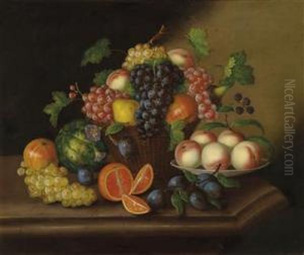 Grand Decorative Fruit Still Life Oil Painting by Georg Seitz