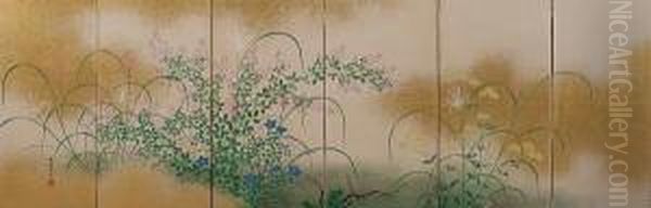 Flowers Of Spring And Summer Oil Painting by Mimura Seizan