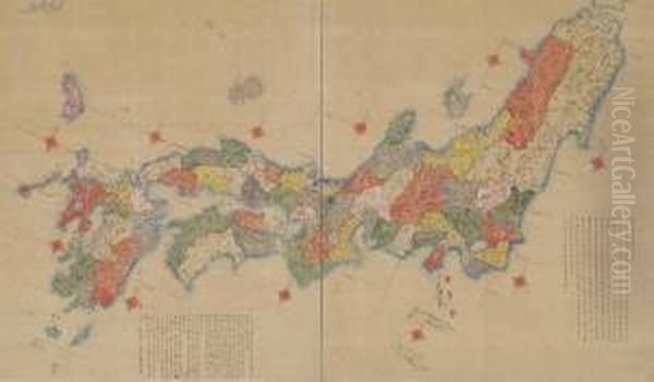 Shinkoku Nihon Yochi Rotei Zenzu (new Version Of Map Of Land Androads In Japan) Oil Painting by Nagakubo Sekisui