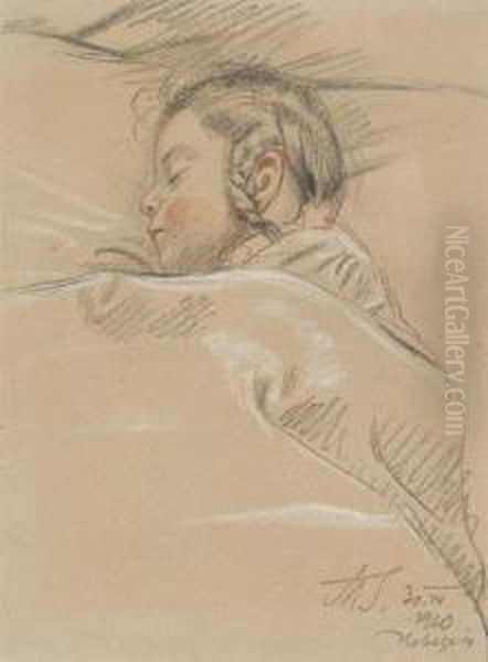 A Study Of A Sleeping Child Oil Painting by Max Seliger