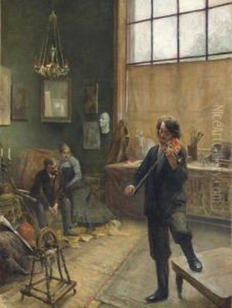 A Recital In The Studio Oil Painting by Adalbert Franz Seligmann