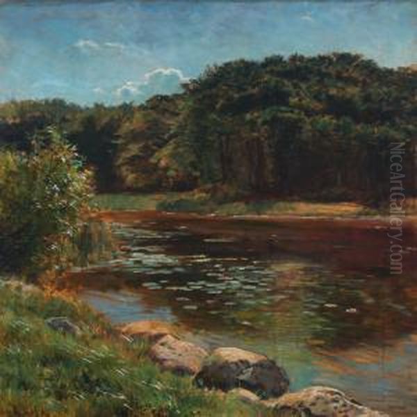 Summer Landscape With Forest Lake Oil Painting by Georg Sophus Seligmann