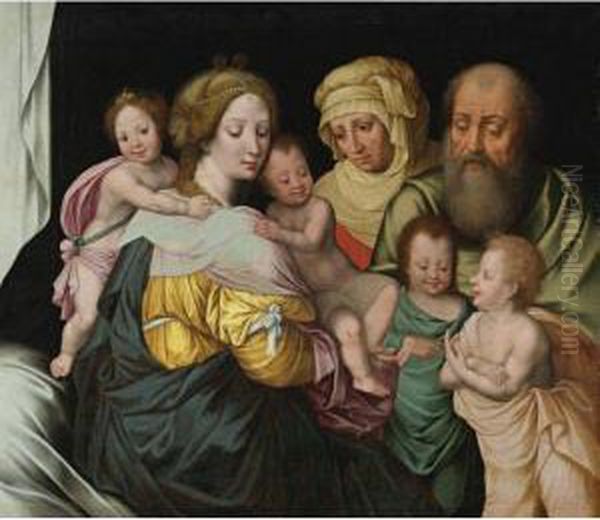 The Madonna And Child With Saints Elizabeth Oil Painting by Vincent Sellaer