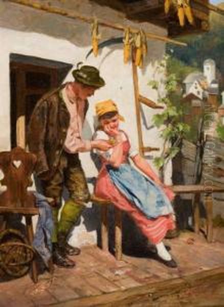 Tyrolean Couple Oil Painting by J. Sellenati