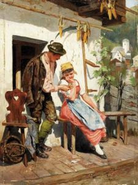 Tyrolean Couple
Oil On Panel Oil Painting by J. Sellenati