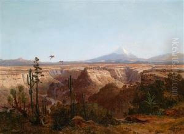 Blick Auf Die Atacama Wuste In Chile Mit Dem Licancabur Vulkan Im Hintergrund Oil Painting by Josef Selleny