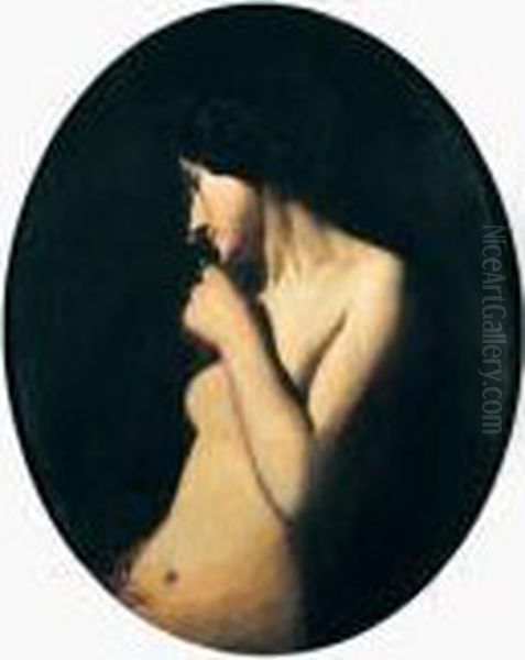 Femme De Trois-quart Dans Un Clair Obscur. Oil Painting by Charles Francois Sellier