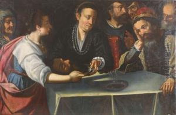 Salome Presenta La Testa Del Battista Ad Erode. Oil Painting by Carlo Sellitto