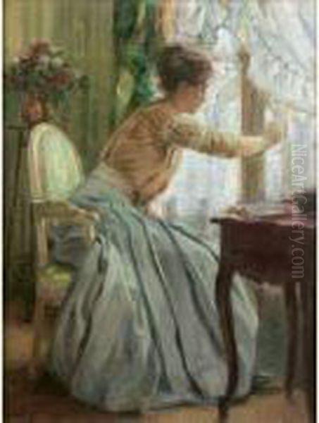 Elegante Dans Un Interieur Oil Painting by Eugene Benjamin Selmy