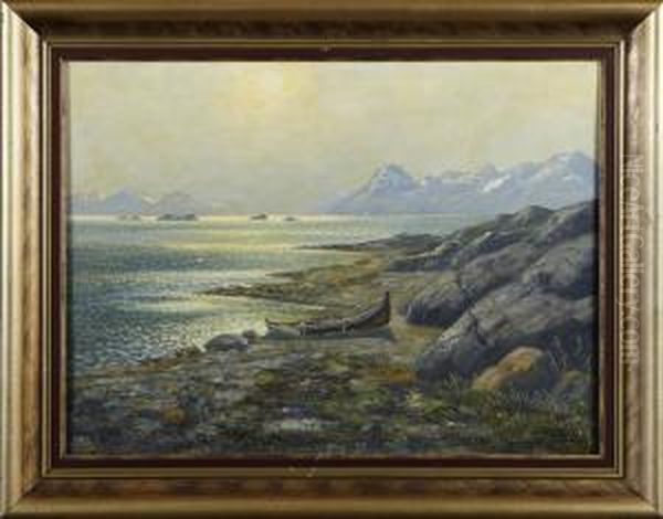 Fjordlandskap Oil Painting by Conrad Selmyhr