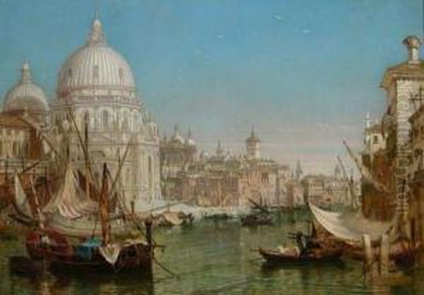 A View Along The Grand Canal With Santa Maria Della Salute Oil Painting by Henry Courtney Selous