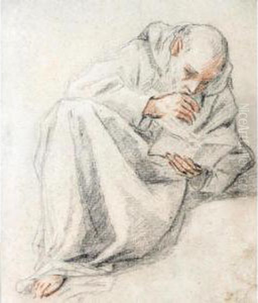 Study Of A Seated Monk Reading Oil Painting by Fra Semplice Da Verona