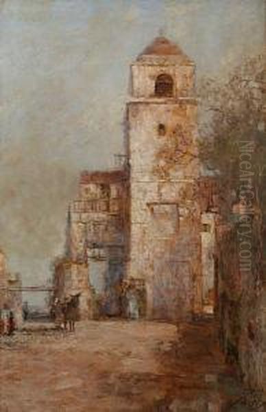 A Capri Street Scene Oil Painting by Prosper Louis Senat