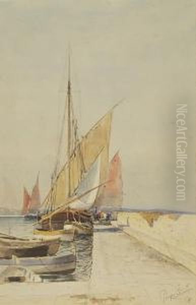 Boats At A Dock. Oil Painting by Prosper Louis Senat