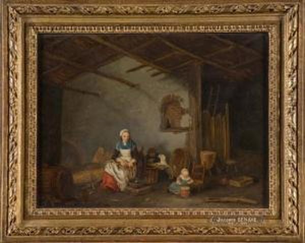 Interieur De Ferme Anime Oil Painting by Jacques Albert Senave