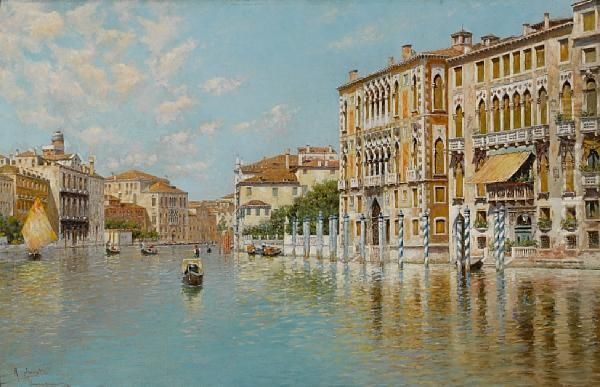 A View Looking West Along The Grand Canal, Venice Oil Painting by Rafael Senet y Perez