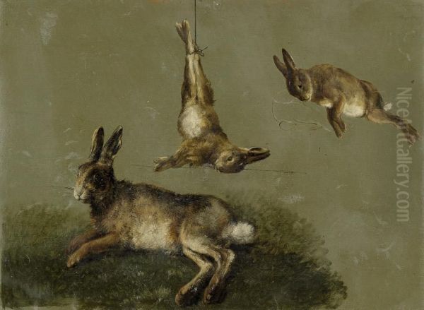 Liegender Hase Auf Wiesenstuck Oil Painting by Carl Adolf Senff