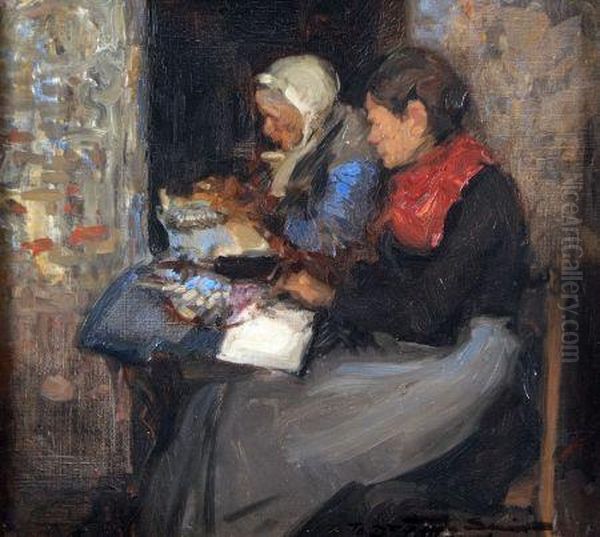 Breton Women At Work Oil Painting by Mark Senior