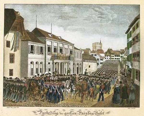 Darstellung Der Grossen Parade In Basel/am 13ten Merz 1831 Oil Painting by Jakob Senn