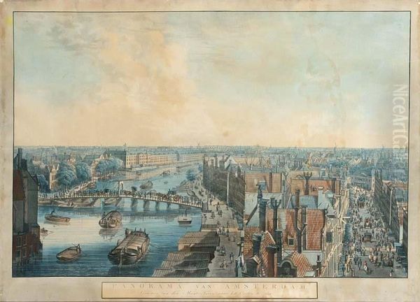 Panorama Of Amsterdam As Seen From The Munttower Oil Painting by Senus Willem Van