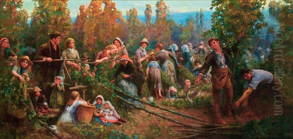 The Hop Pickers Oil Painting by George Harcourt Sephton