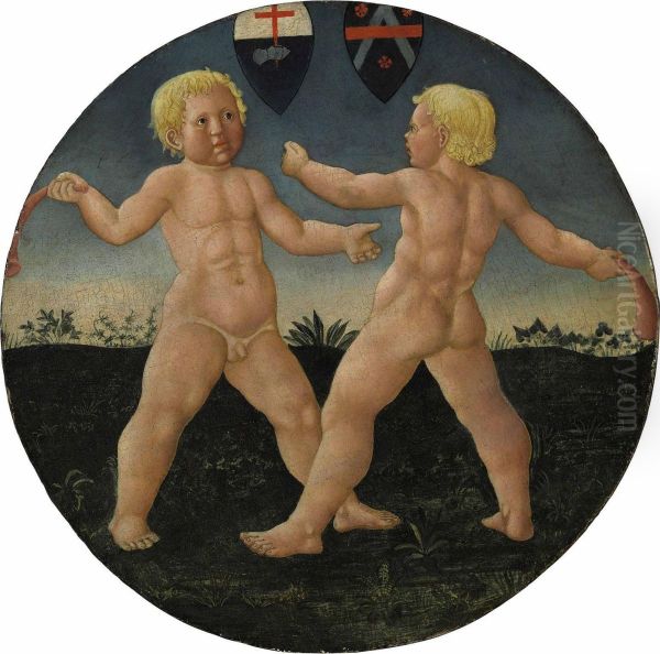 Two Boys At Play Oil Painting by Giovanni di ser Giovanni Guidi (see Scheggia)