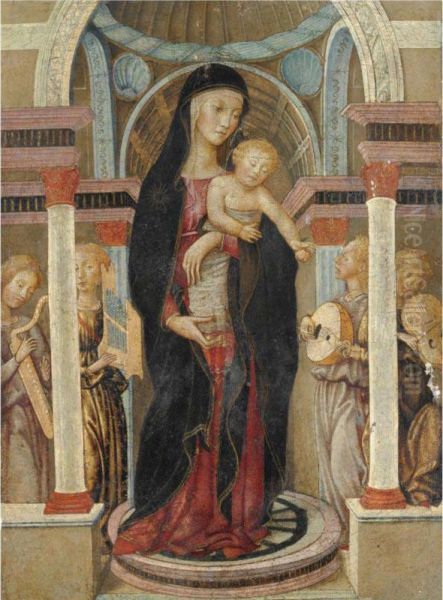 Madonna Col Bambino E Quattro Angeli Musicanti Oil Painting by Giovanni di ser Giovanni Guidi (see Scheggia)