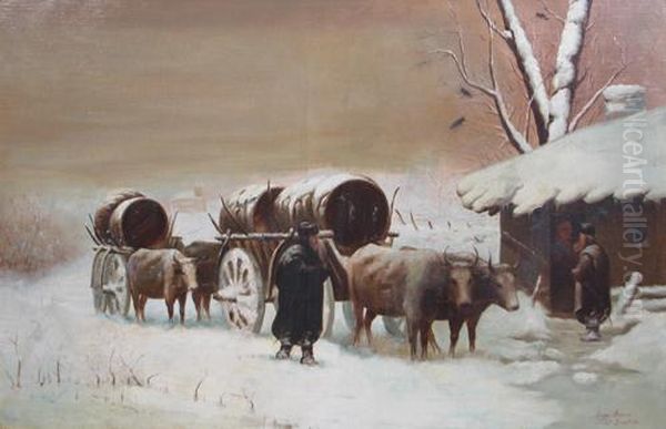 Hogshead Transport Oil Painting by Dimitrie Serafim