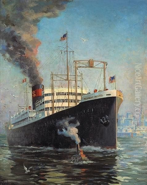 Steamship 'president Monroe', San Francisco Harbor Oil Painting by Hector Ettore Serbaroli