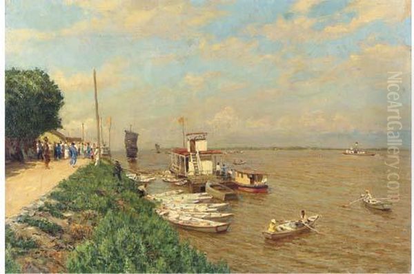 Eastern Riverscape Oil Painting by Ivanovich Lobanov Sergei