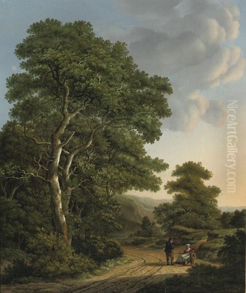 Travellers Resting In A Wooded Landscape Oil Painting by Adrianus Serne