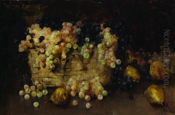 Natura Morta Con Uva Bianca E Nera Ed Altri Frutti Oil Painting by Luigi Serralunga