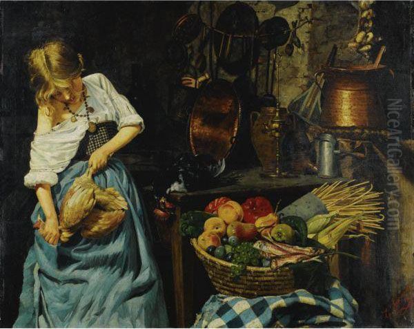 Preparing The Meal Oil Painting by Emanuele Serrano