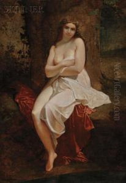 Portrait Of A Seated Nude In A Landscape Oil Painting by Antony Serres