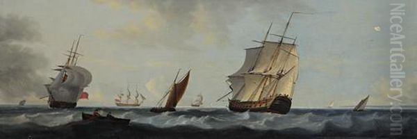 Vessels At Sea Oil Painting by Dominic Serres