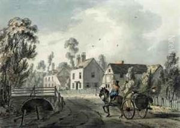 A Horse-drawn Cart Arriving In A Village by John Thomas Serres