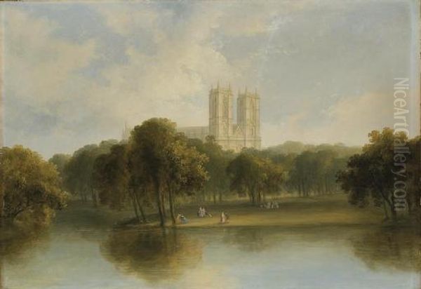 Vue De L'abbaye De Westminster Et De St James Park Oil Painting by Olivia Serres