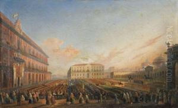 Benediction Papale Sur La Place Du Palais-royal De Naples Oil Painting by Giovanni Serritelli