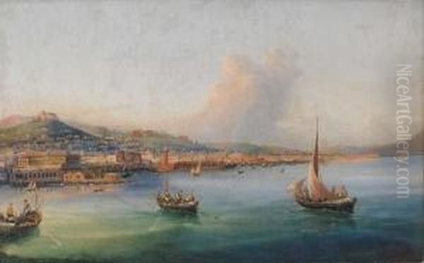 Vista Di Napoli Dal Mare Da San Giovanni A Teduccio Con Castel Santelmo E La Certosa Di San Martino Oil Painting by Giovanni Serritelli