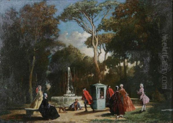 Parktafereel Met Personages Oil Painting by Auguste Serrure