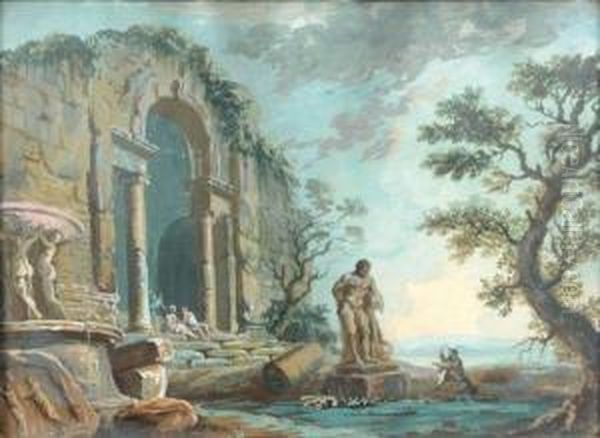 Dessinateur Au Milieu Des Ruines Antiques Oil Painting by Giovanni Niccolo Servandoni