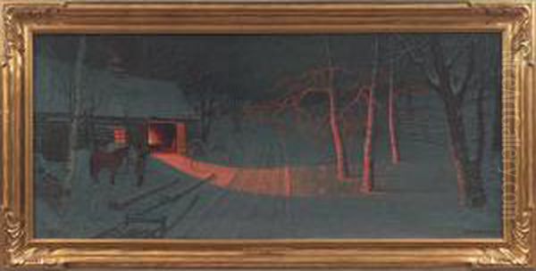 Country Blacksmith Shop Oil Painting by Gulbrand Sether