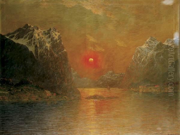 Midnight Sun Norway Oil Painting by Gulbrand Sether