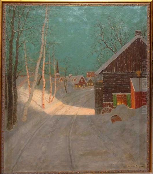 Winter Town Street Oil Painting by Gulbrand Sether